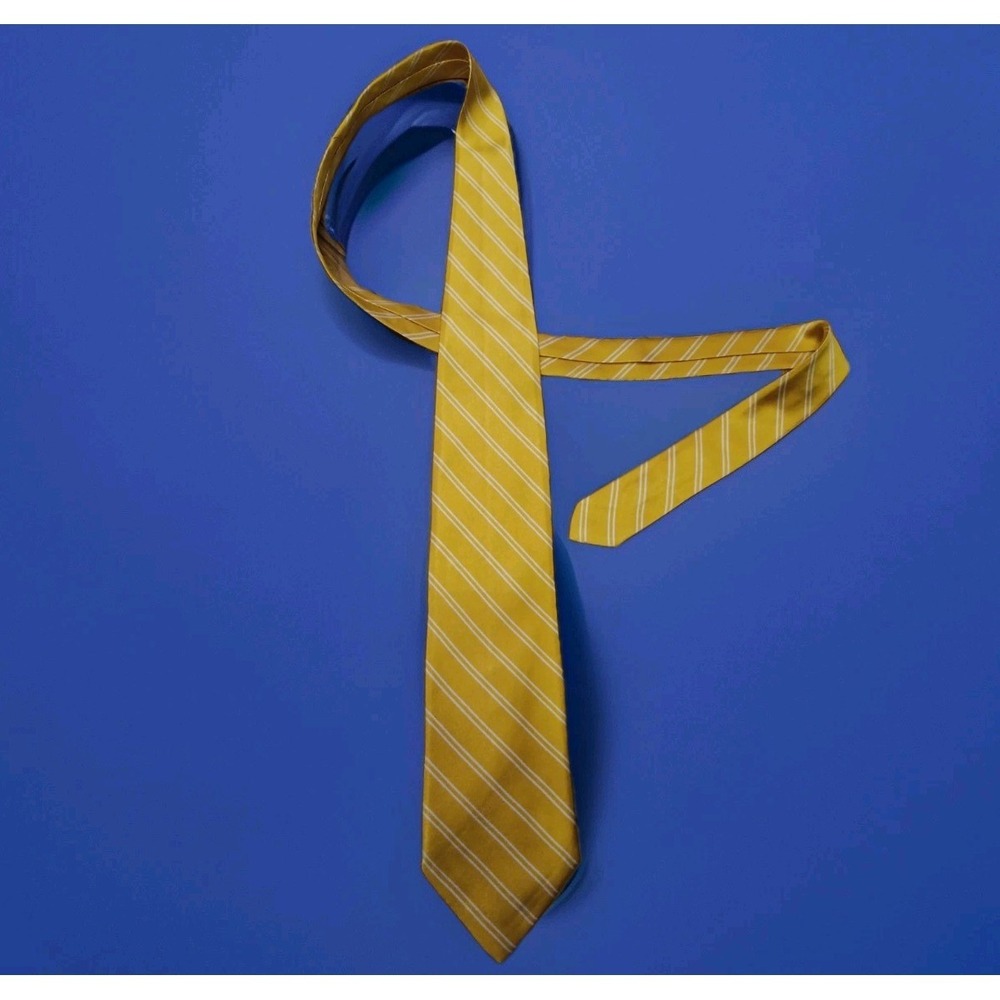 Authentic 346 Brooks Brothers Striped Design On Yellow 100% Silk Necktie Tie